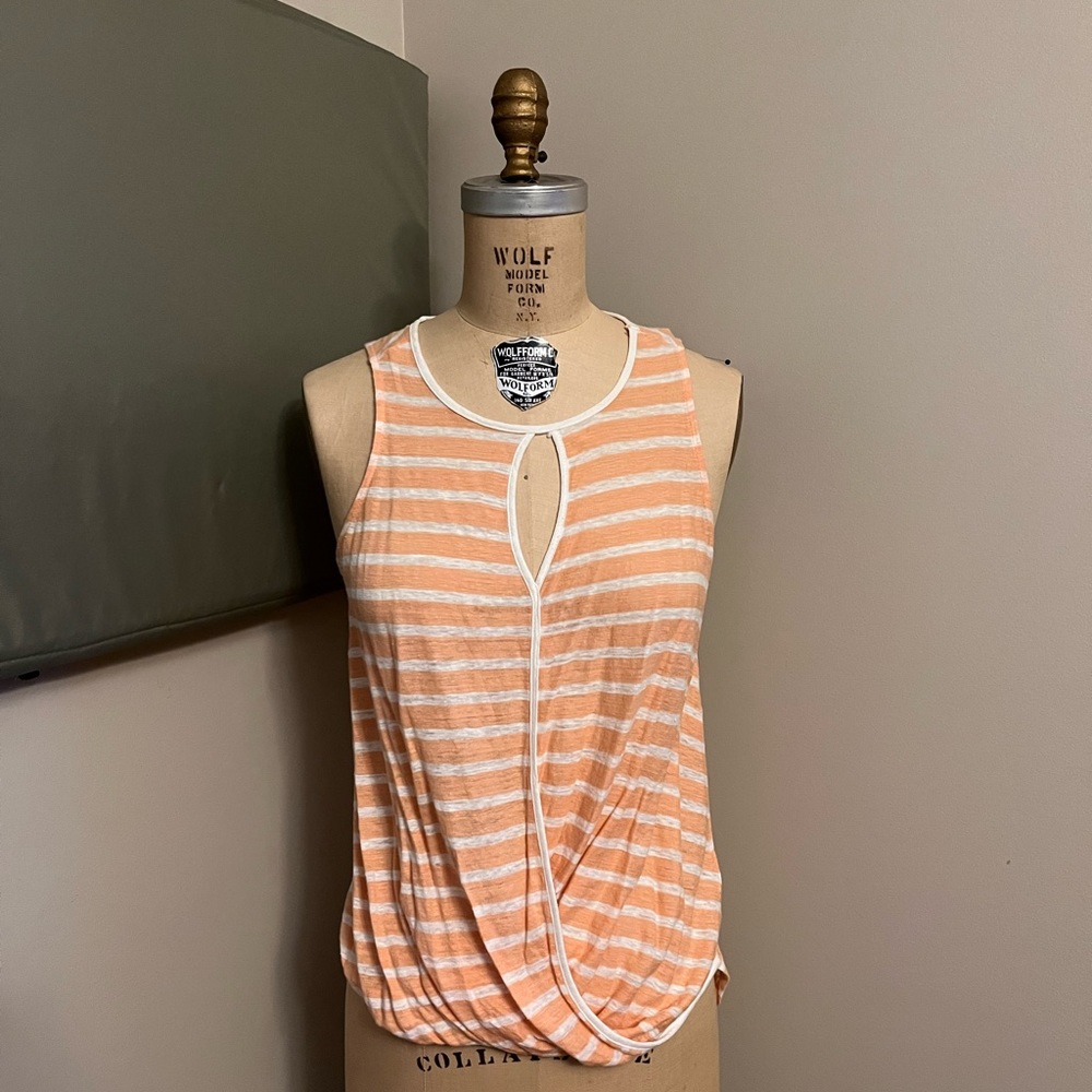 Anthropologie Ella Moss Stripe 100% Linen Tank Orange Size XS